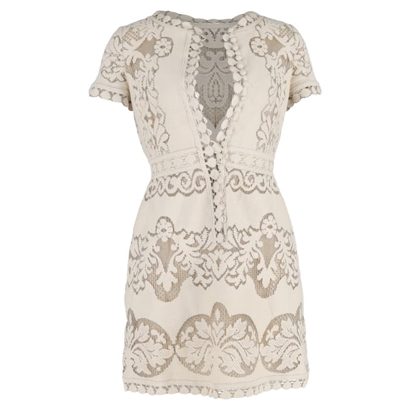 Pre-Owned Valentino Guipure Lace Embroidered Mini Dress in Cream Cotton