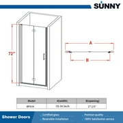 Sunny Shower Bifold Pivot Swing Frameless Shower Door in Black 34 in.W x 72 in.H