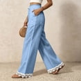 thumbnail image 4 of Lace Patchwork Pants for Women Elastic High Waist Drawstring Wide Leg Pants Causal Loose Palazzo Pants, S, 4 of 7