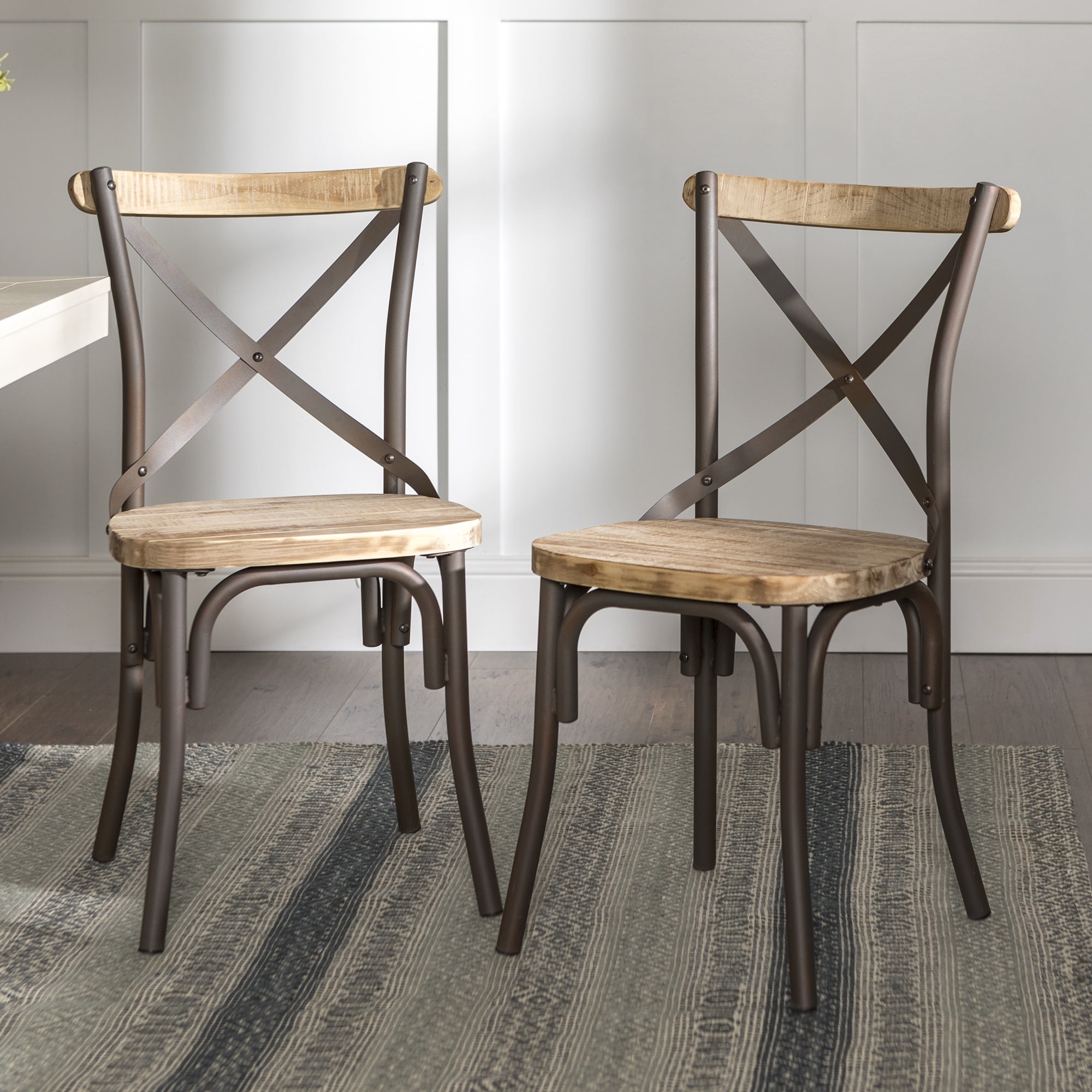 Woven Paths Rustic Solid Wood and Metal Dining Chairs, Set of 2