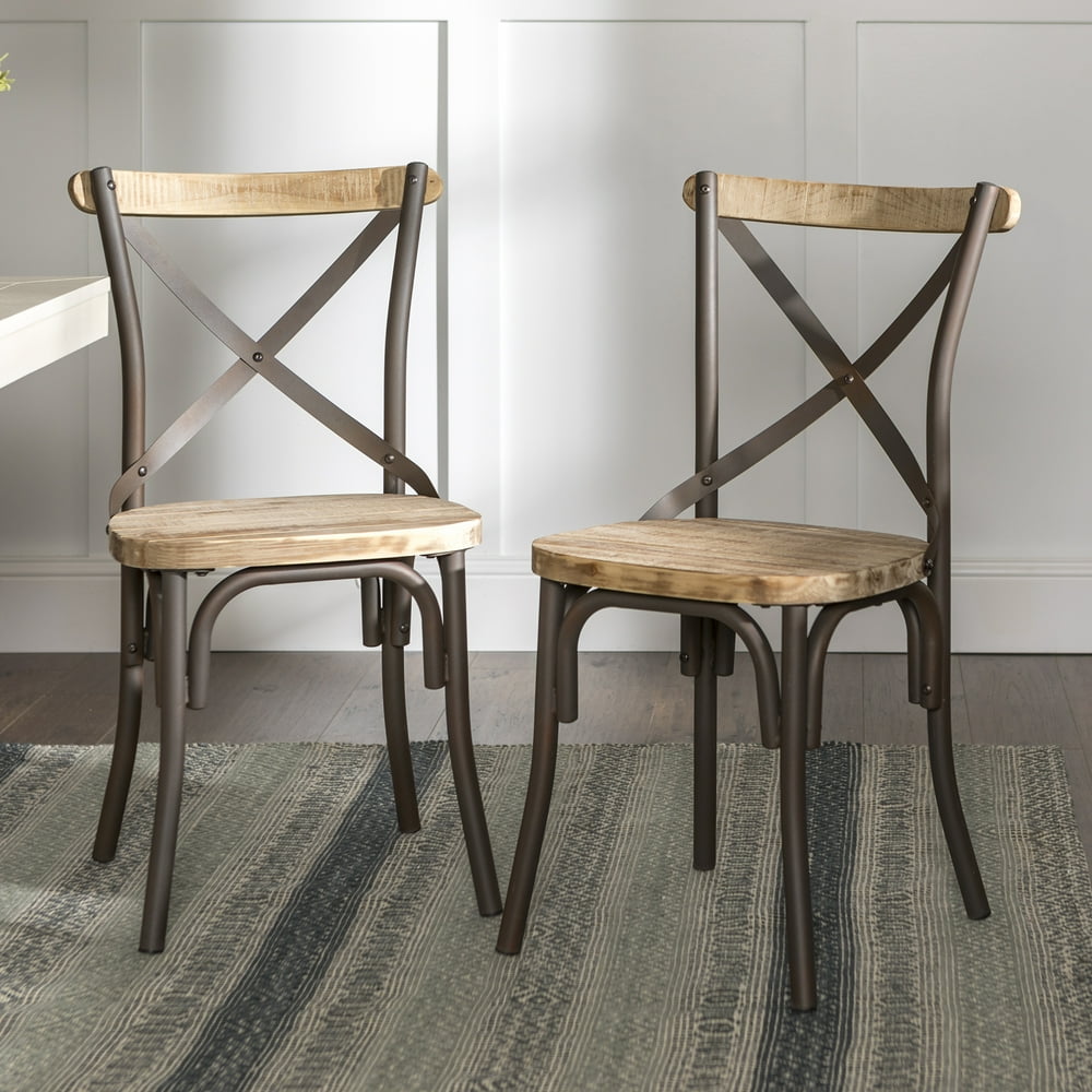 Woven Paths Rustic Solid Wood and Metal Dining Chairs, Set of 2 ...