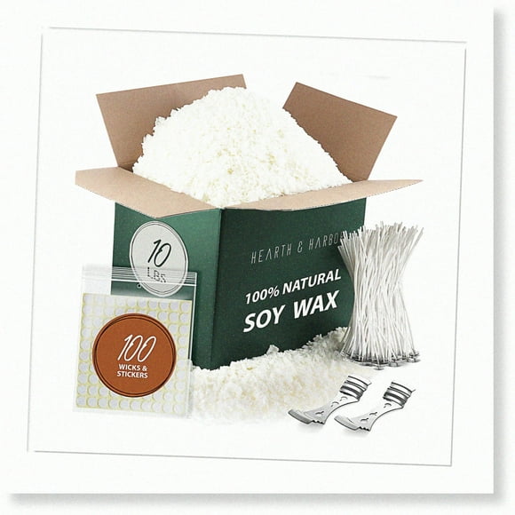 Premium Natural Soy Candle Making Kit - 10 lb Bag of Soy Wax Flakes, 100 Cotton Candle Wicks, 100 Wick Stickers, and 2 Centering Devices