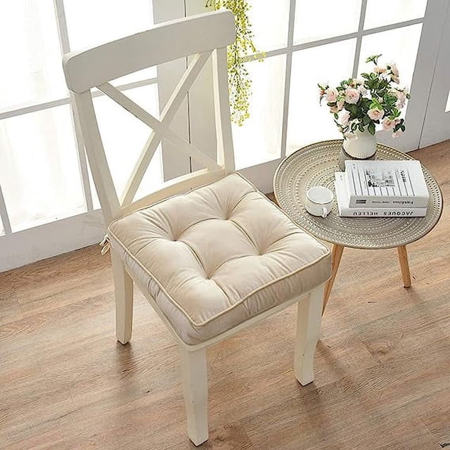 Xiao Hua Cojines para silla de comedor, cocina y oficina, suaves, cómodos y antideslizantes, con lazos (43 x 43 x 7,6 cm, beige)