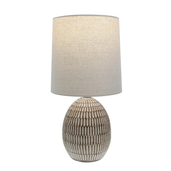 Simple Home Small Table Lamp, Bohemian Style Ceramic Carved Table Lamp with Beige Shade, 12.75"