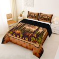 thumbnail image 2 of Manfei Mountain Family Bear Grid Full Size Comforter Sets,Vintage Pine Plaid Bedding Comforter Set,Orange,Black Reversible,3pcs,1 Comforter and 2 Pillowcases, 2 of 7