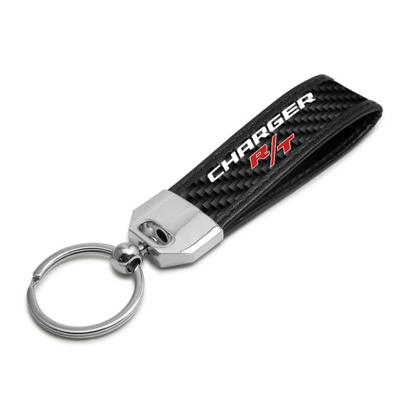 Dodge Charger R/T Real Carbon Fiber Leather Key Chain with Black Stitching