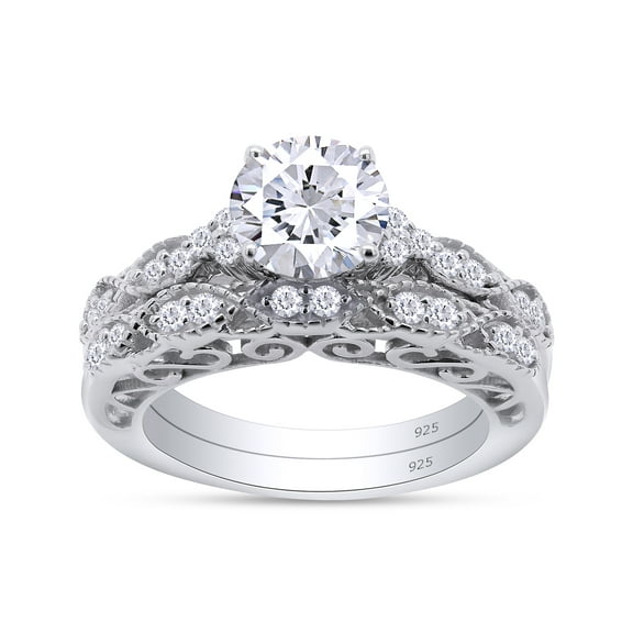 AFFY 1.50CT Moissanite Diamond Engagement Bridal Ring Set in 14K White Gold over Sterling Silver-4