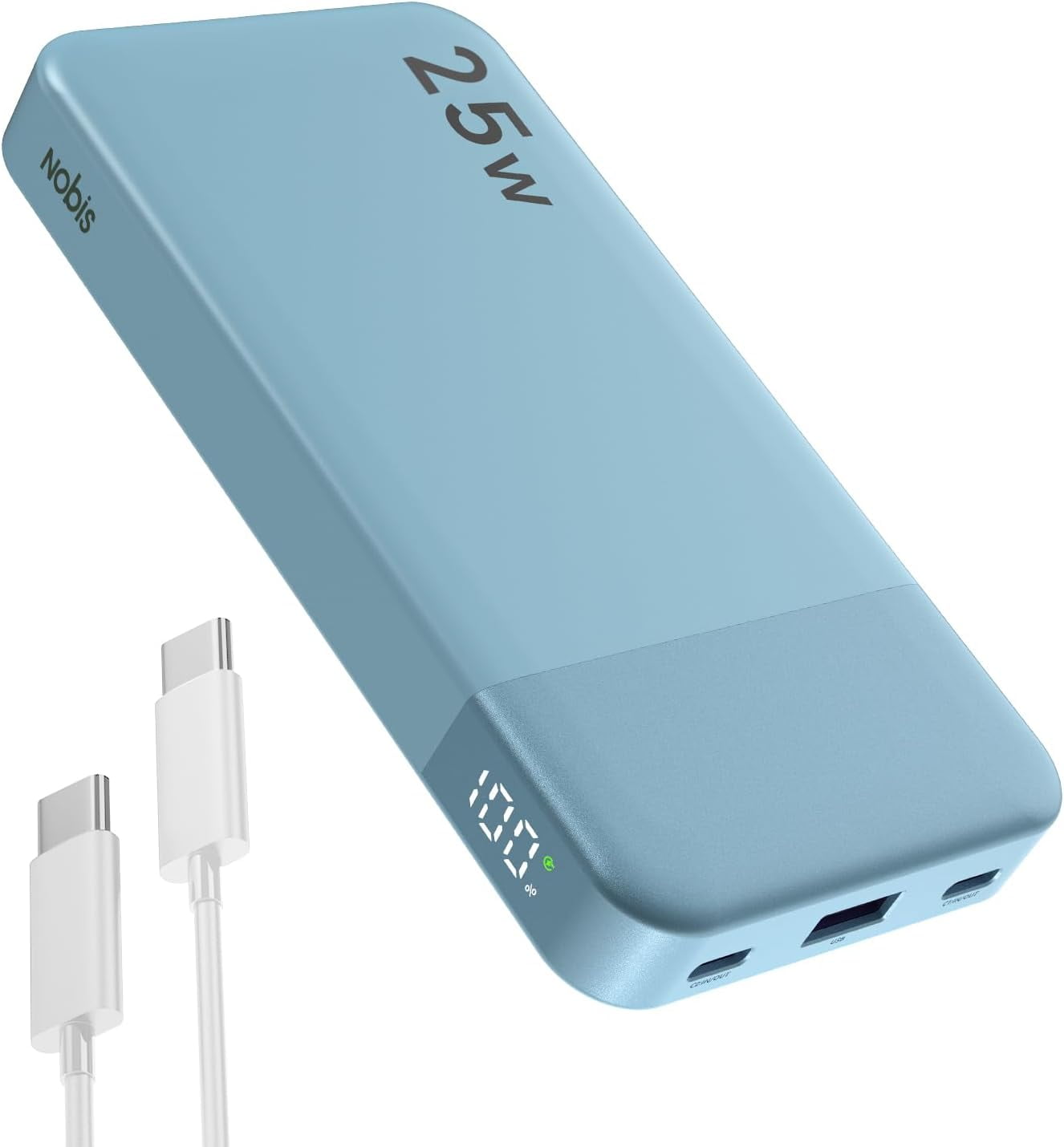 RGHJAR-Portable Charger, 10000mAh Power Bank Fast Charging, Battery Pack with C to C Cable, Battery Bank with Digital Display for iPhone iPad Android etc