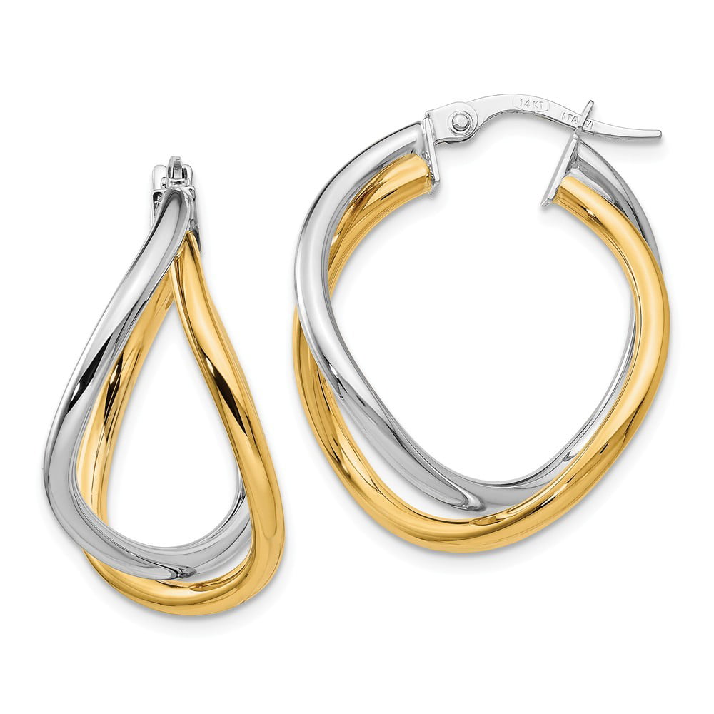 JewelryWeb - 14k Two Tone Gold Polished Post Hoop Earrings Jewelry ...