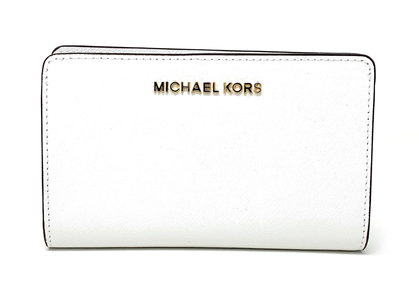 Michael Kors Jet Set Travel Slim Bifold Saffinao Leather Wallet, Optic  White 