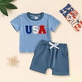 thumbnail image 2 of mgoYE Toddler Boy Clothes 18-24 Months Baby Boy Girl Independence Day Outfit USA Embroidery Waffle Short Sleeve T-Shirt Shorts Set Toddler Summer Clothes|Blue 3-4 Years, 2 of 6