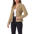 thumbnail image 4 of INSPIRE CHIC Women's Notched Lapel Button Up Long Sleeve Washed Denim Jacket L Khaki, 4 of 6