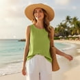 thumbnail image 6 of Fnhpitd Cotton-Linen Blend Tank Tops for Women Summer 2026 Casual Plus Size Sleeveless Gauze Shirts Tank Tops Basic Summer Casual Crewneck Blouse Green Size: L, 6 of 7