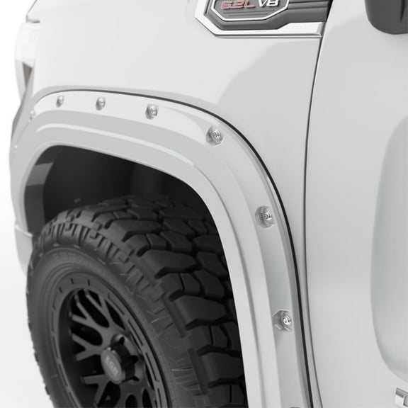 EGR 791794-GAZ bolt-on look fender flare full set, factory summit white color match, compatible with select GMC Sierra models