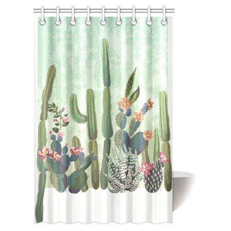 Mypop Cactus Decor Shower Curtain Cute Succulents Cactus Spikes Flowers Cartoon Vintage Like Colored Artwork Fabric Bathroom Shower Curtain With Hooks 48 X 72 Inches Walmart Com