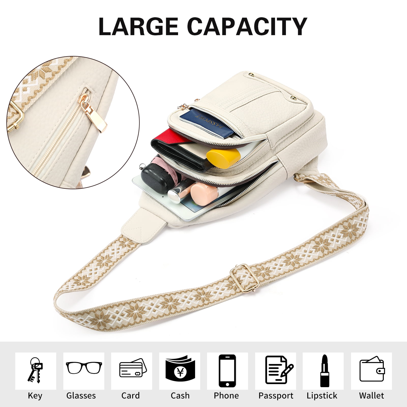GAEKEAO Crossbody Sling Bag for Women, Travel Leather Crossbody Bags Fanny Packs for Women Small Crossbody Purse Chest Bag