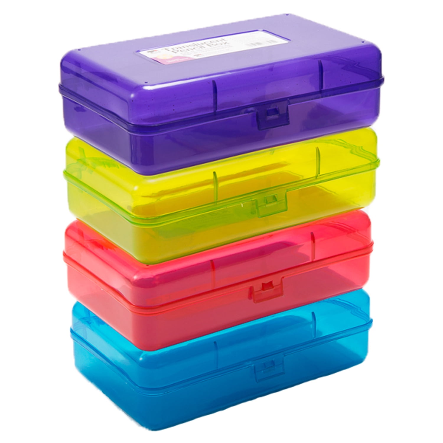 Charles Leonard Pencil Box School Storage Box 8-1/4"W x 5-1/4"D x 2-1/2"H Translucent Assorted Colors, Pack of 3