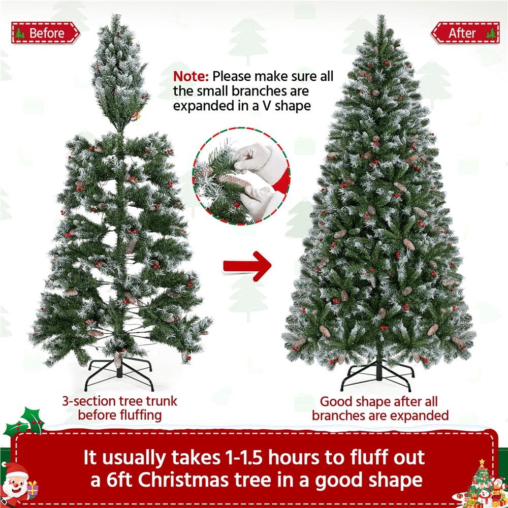 Alden Design 6ft Pre-lit Frosted Artificial Christmas Tree with Lights, Green