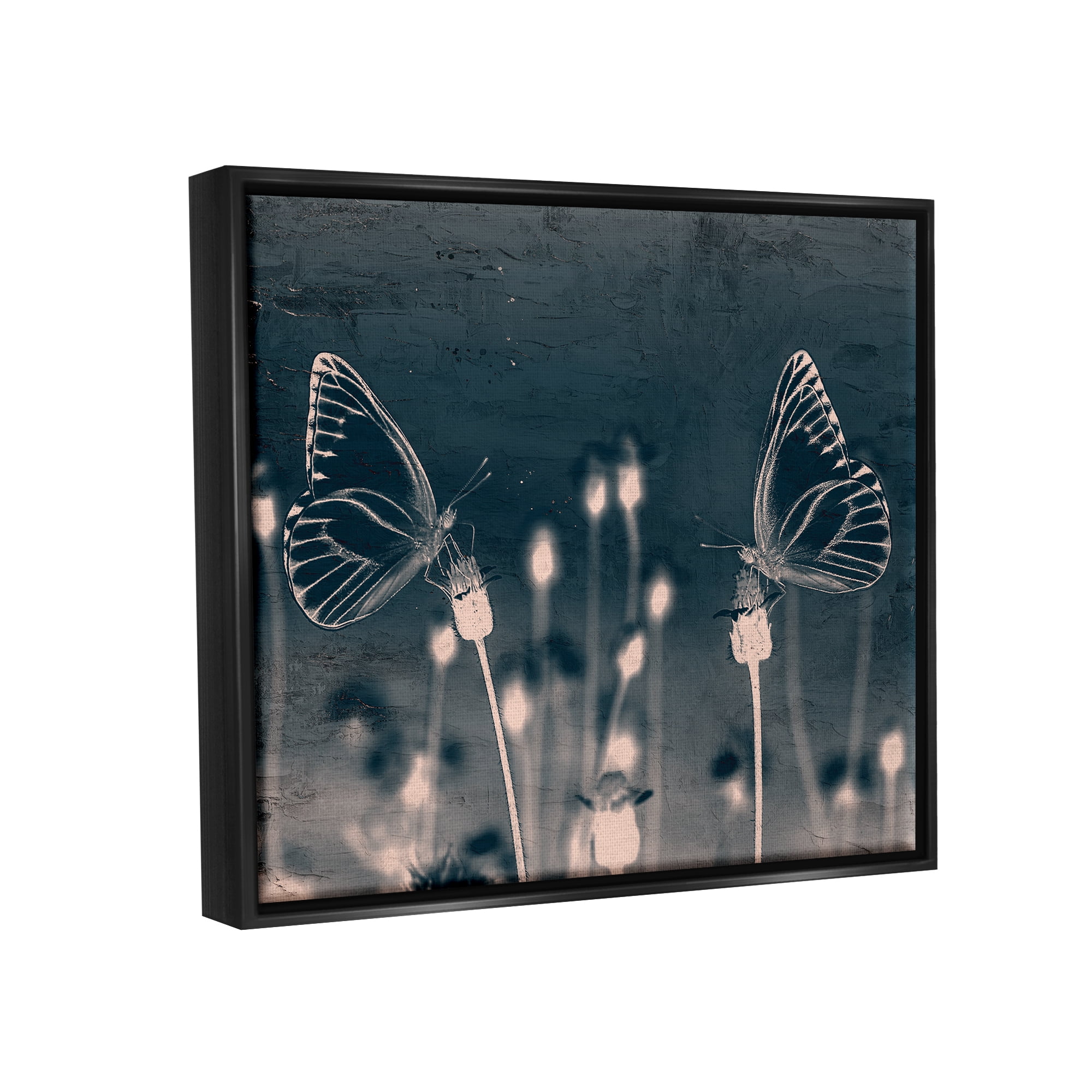 Stupell Industries Abstract Grey Butterflies Meadow Animals & Insects Painting Black Floater Framed Art Print Wall Art