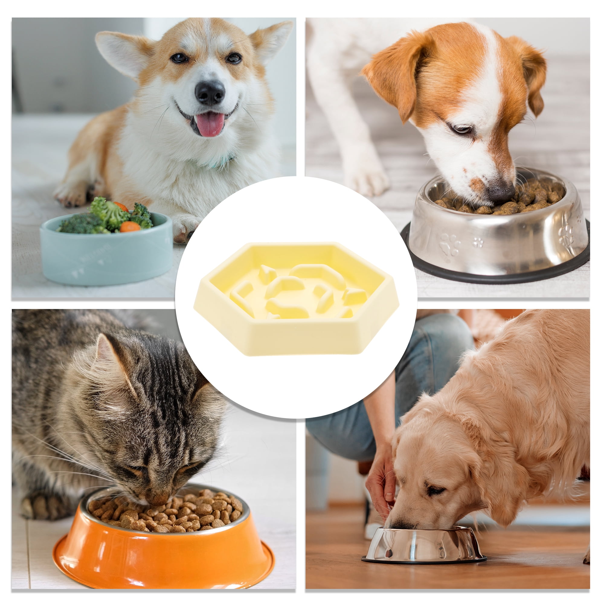 Unique Bargains 1 Pc Convenient Hexagon Shape Dog Bowl for Indoor and Outdoor Yellow