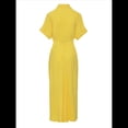 thumbnail image 4 of Vestido Camisero Fruncido de Verano para Mujer, Corta, Solapa, Cuello en V, Fiesta, Cintura Alta, Amarillo L, 4 of 6