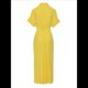 thumbnail image 4 of Vestido Camisero Fruncido de Verano para Mujer, Corta, Solapa, Cuello en V, Fiesta, Cintura Alta, Amarillo L, 4 of 6