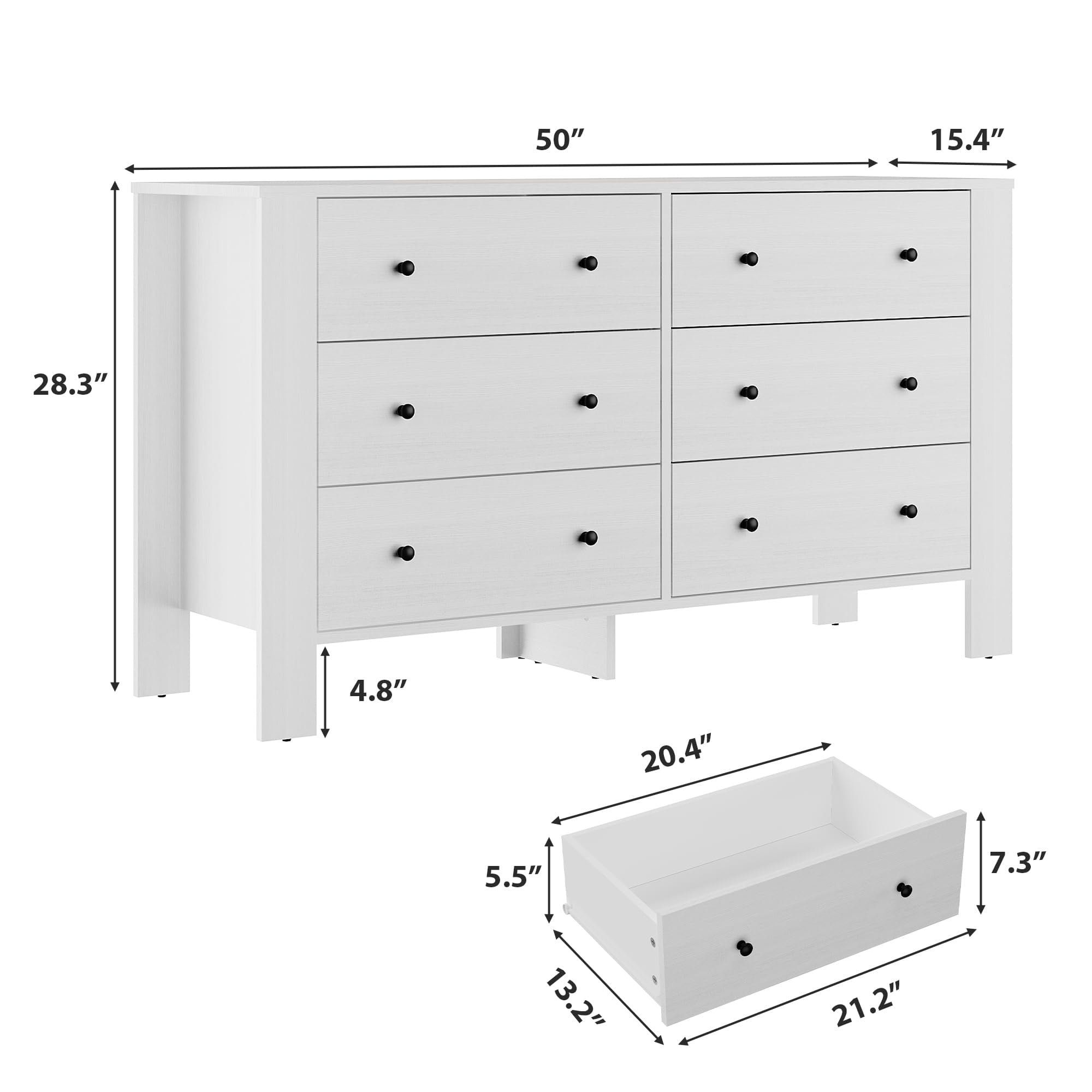 6 Drawer Dresser, Modern Wood Dresser for Bedroom, with Deep Drawers & Metal Knobs, for Hallway, Entryway, Living Room