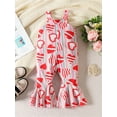 thumbnail image 3 of Suealasg Kids Girl Valentine’s Day Jumpsuit 1T 2T 3T 4T 5T Little Girls Heart Print Sleeveless Strap Romper Toddler Girls Summer Overalls Bell Bottoms, 3 of 8
