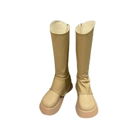 

Gomelly Womens Fashion Boot High Calf Mid Heel Boots Platform Tall Bootie Non-slip Winter Shoes Work Party Booties Plush Beige 7.5