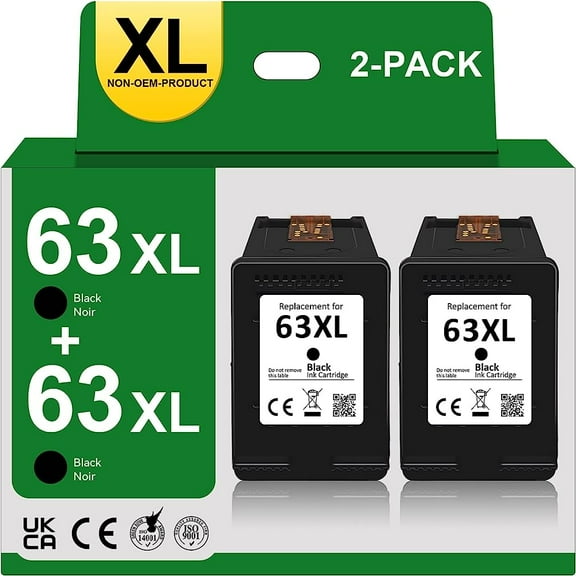 Replacement Black 63XL 63 XL High Yield Ink Cartridge compatible for HP Officejet 4650 3830 5200 4655 4650 5255 5258 5252 Envy 4520 Deskjet 3632 3631 Printer - 2 Pack