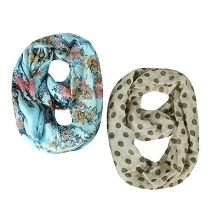 Peach Couture Best Of Both Worlds Blue Paisley and Tan Polka Dot Sheer Infinity (Best Material For Infinity Scarf)