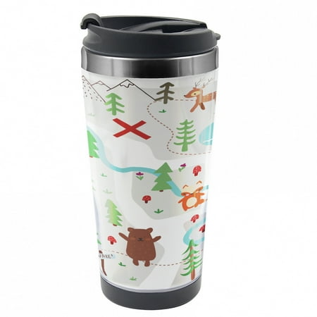 

Nursery Travel Mug Childish Animal in Woods Steel Thermal Cup 16 oz by Ambesonne