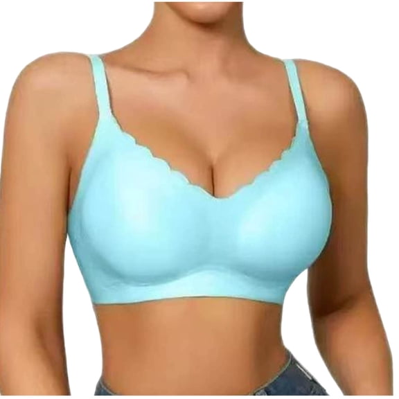 GUACER Womens Seamless Scalloped Bralette Wirefree V-Neck Invisible Bra, Silky Cooling Microfiber Lounge Bra for Everyday Wear