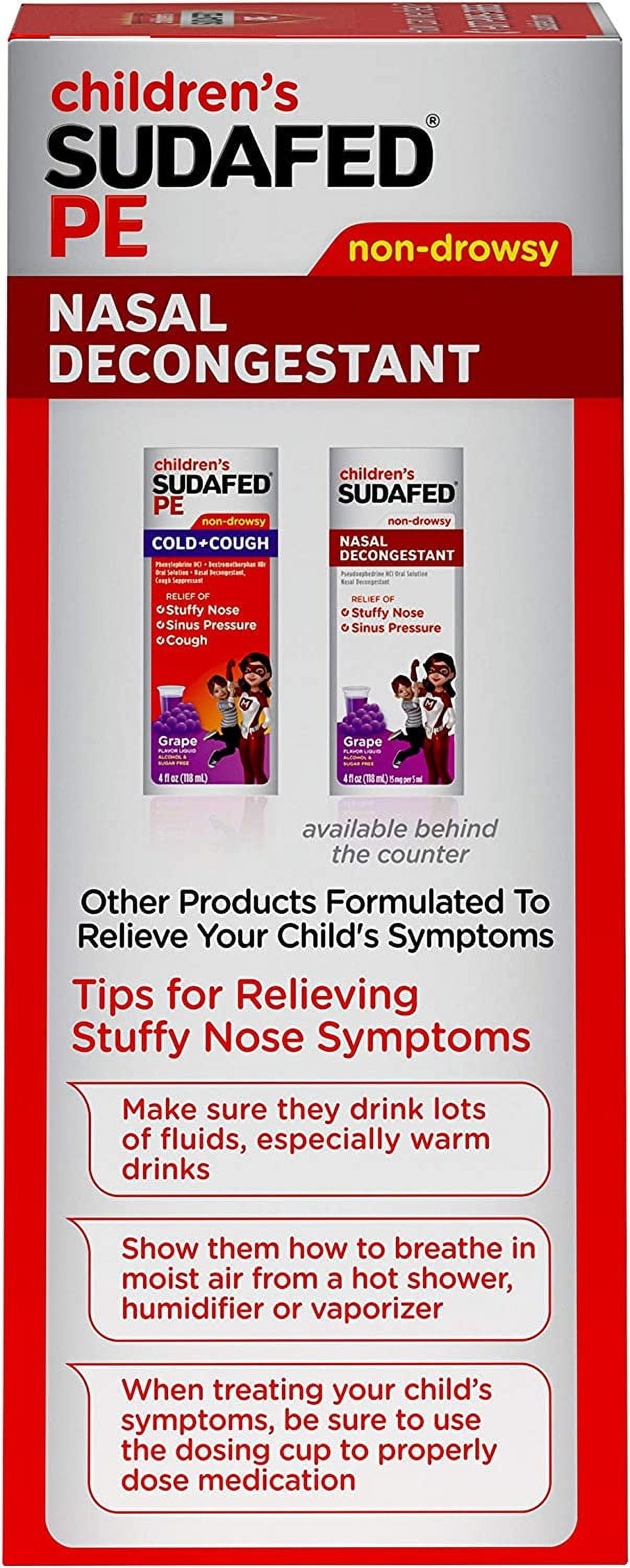 Childrens Sudafed PE Nasal Decongestant, Raspberry Flavored, 4 Oz, 3 Pack