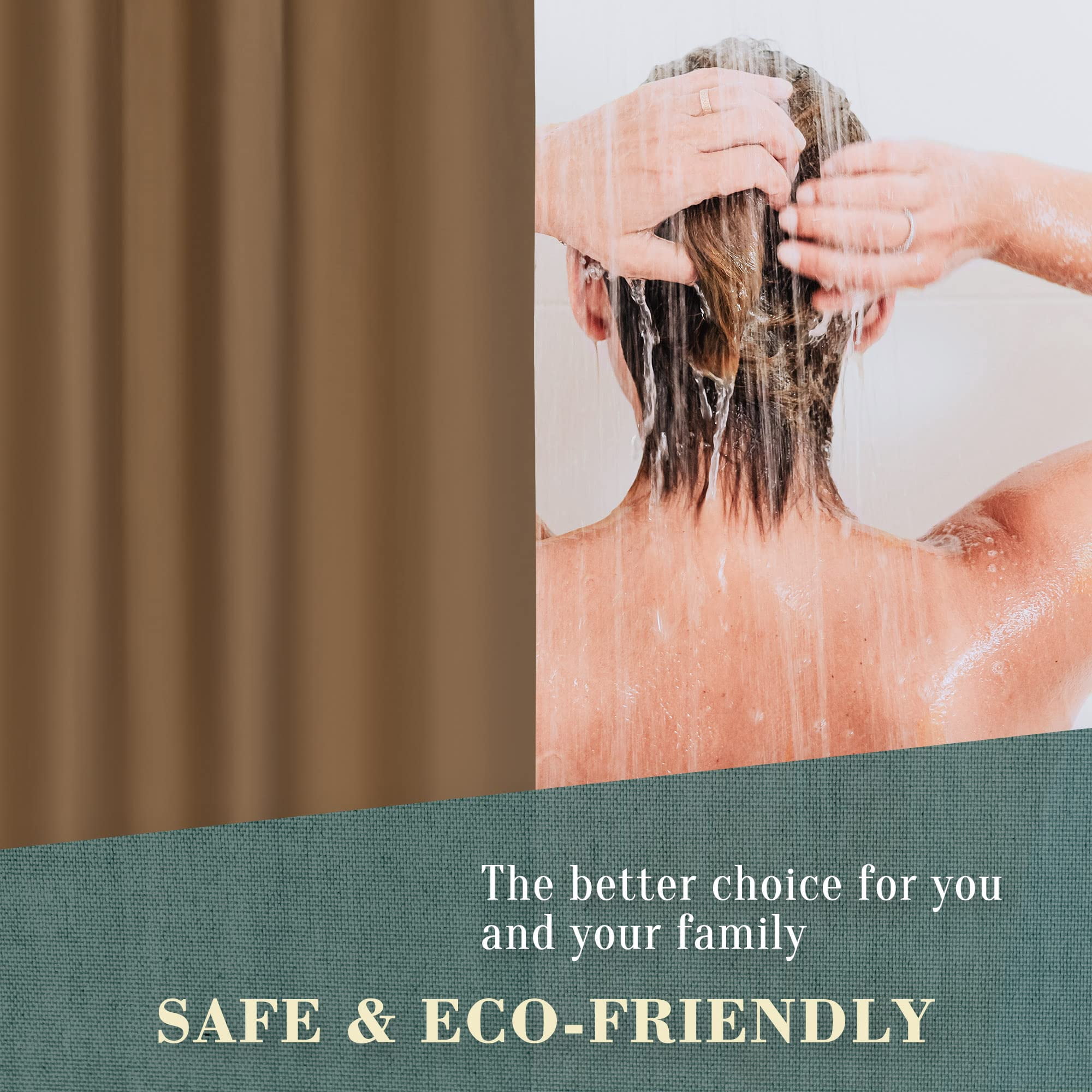 No Hook Peva Shower Curtain Or Liner - 8g Heavy Duty Brown Bathroom Hooks Required  Waterproof Plastic & Pvc Free Standard Size 71 X 74