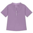 thumbnail image 3 of lcziwo Summer Tops for Girls 2025 Trendy V Neck Button Short Sleeve Tees Shirts Lightweight Linen Dressy Casual Tunics Purple Ropa de Verano Para Mujer, 3 of 6