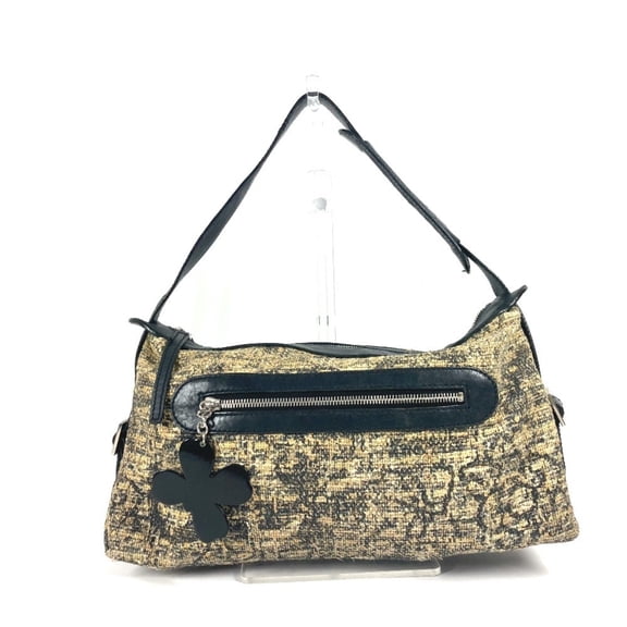 Pre-Owned CHANEL Camellia CC Coco Mark Shoulder Bag in Canvas/Leather, Black (Good)