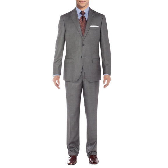 Mens Side Vent 2 Piece Windowpane Gray Classic Fit Suit