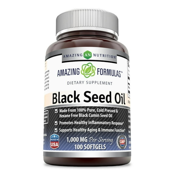 Amazing Formulas Black Seed Oil Natural Dietary Supplement - Cold Pressed Black Cumin Seed Oil from 100% Genuine Nigella Sativa - 1000 Mg 100 Softgels