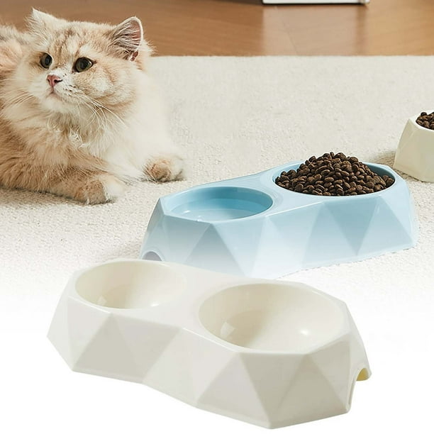 Comedero doble con forma para mascotas. Plato de plástico para gatos y perros. Perfecto para comida y agua.