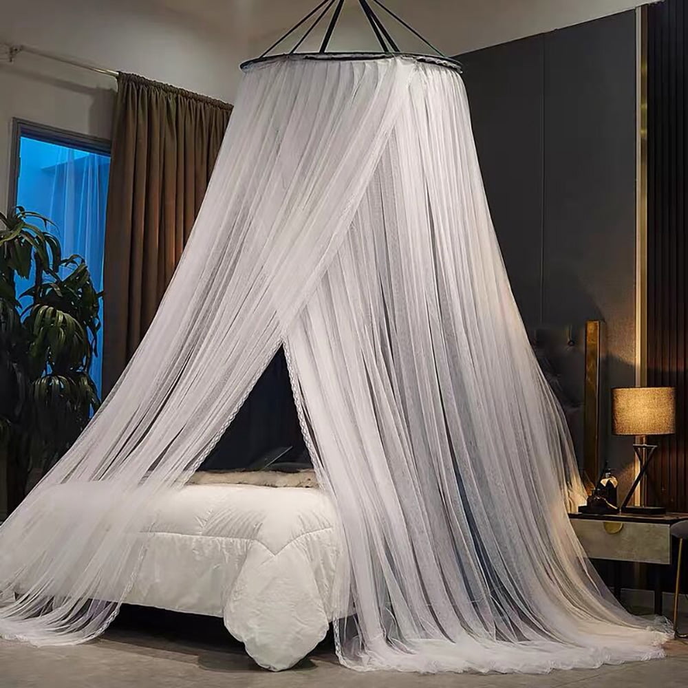 Kadahis Bed Canopy For Girls & Adults, Round Dome Lace Princess Canopies Netting, Elegant Double Layer Bed Canopy Drapes For Decoration, Playing,Reading,Sleepping
