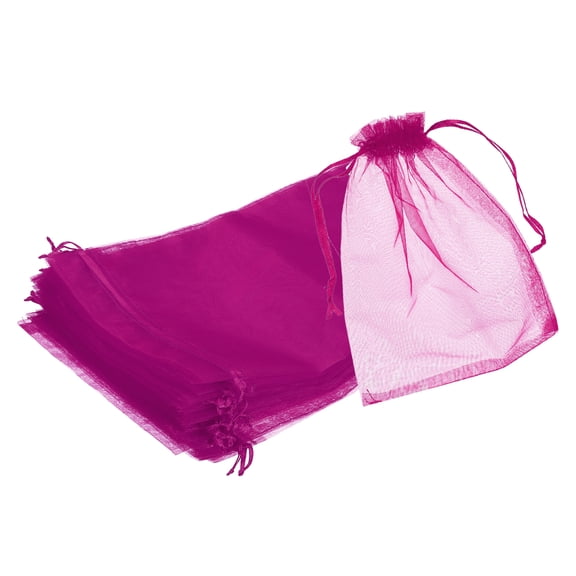 25pcs Organza Bags 8x12  Drawstring Favor Pouches Sheer Mesh Bag Rose Red