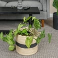 thumbnail image 3 of Household Essentials Round Handwoven Paper Rope Basket with Black Stripe and Handles, Natural, 3 of 6