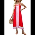 thumbnail image 3 of Vestido Bohemio Floral para Mujer, Vestido Informal de Verano con Bloques de Color. Rojo L, 3 of 10