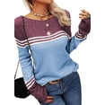 thumbnail image 3 of Langwyqu Spring Fall Striped Long Sleeve Round Neck Knit Sweater Casual Pullover, 3 of 4