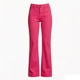 thumbnail image 5 of PEIBang Women's Solid Double Button High Waist Flare Cargo Jeans, Multi Front Patch Pocket Stretch Bootcut Denim Pants, 5 of 6