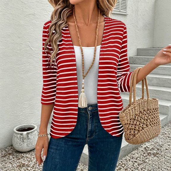 Women's Cardigan Jacket Baeitkot Women's Casual Striped Long-Sleeve Cardigan Jacket Red L