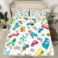 thumbnail image 2 of Manfei Truck Plane 3pcs Twin Sheet Sets,Cartoon Car Twin Fitted Sheet,Transportation Theme Breathable Flat Sheet,Kawaii Room Decorative, 2 of 7