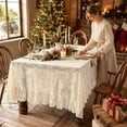 thumbnail image 2 of Ruffle Lace Round Tablecloth Vintage Floral Sheer Table Cover with 3-Inch Ruffle Edge Soft Polyester Holiday Dining Decor 55.12 in Yellow, 2 of 3