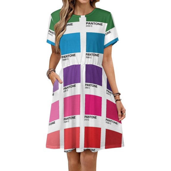 Shades of Pantone Colors Short Sleeve Dress Women Summer Evening Dresses Ladies Sundress